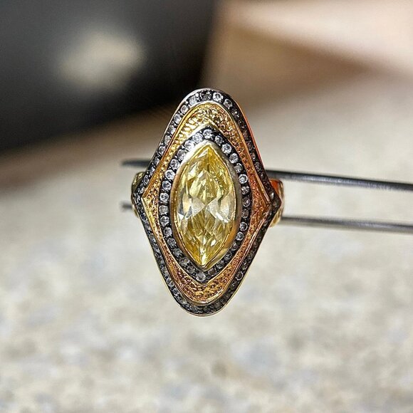 Yellow/White Cz Statement Ring - Picture 3 of 9